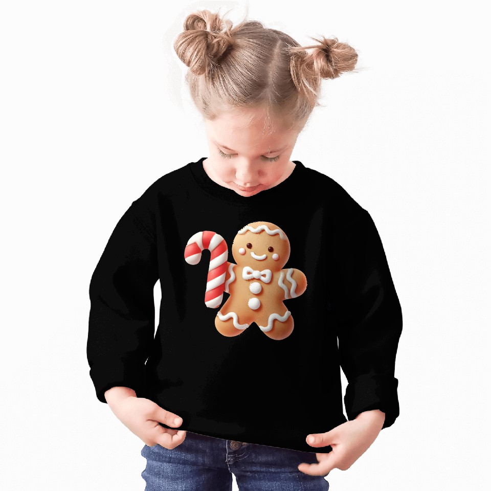 Happy gingerbread man with candy cane Sweatshirts