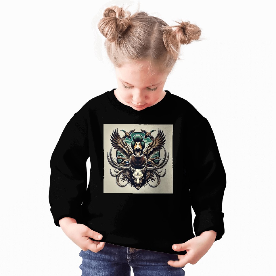 Mallard duck flying over deer skull in marsh Sweatshirts