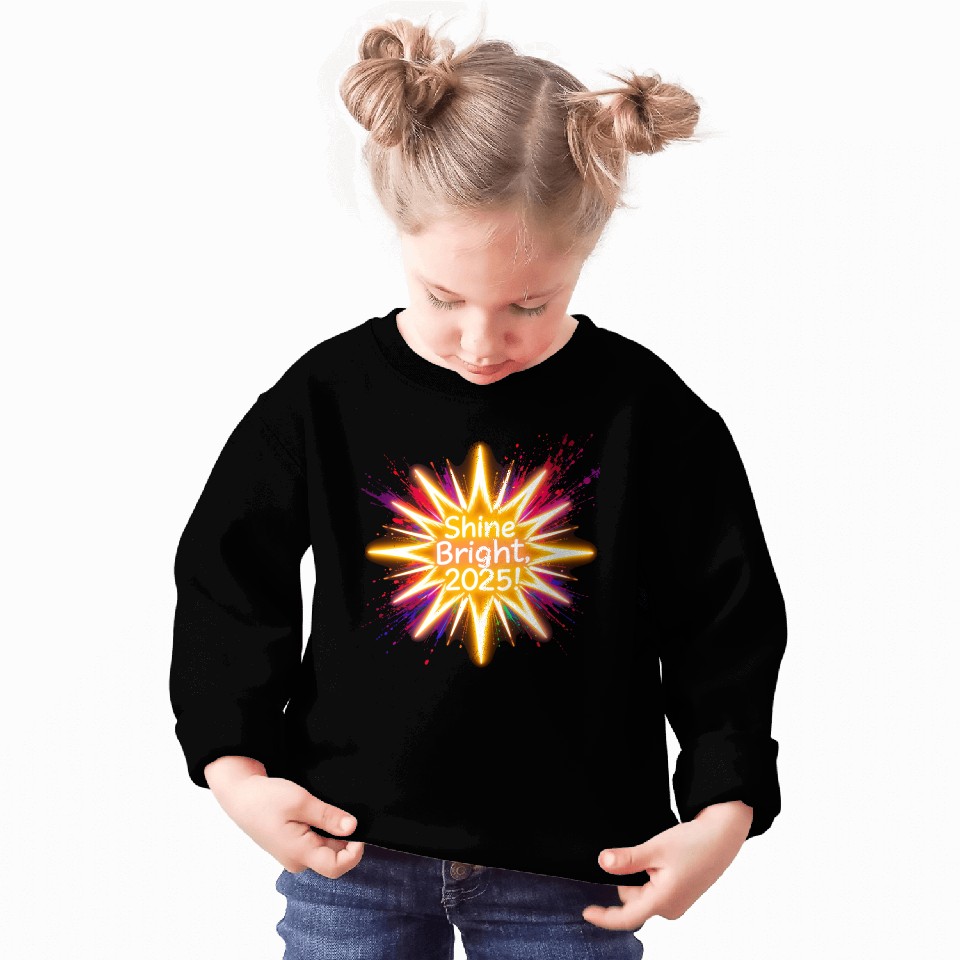 A large starburst glowing in neon light with 2025 Sweatshirts