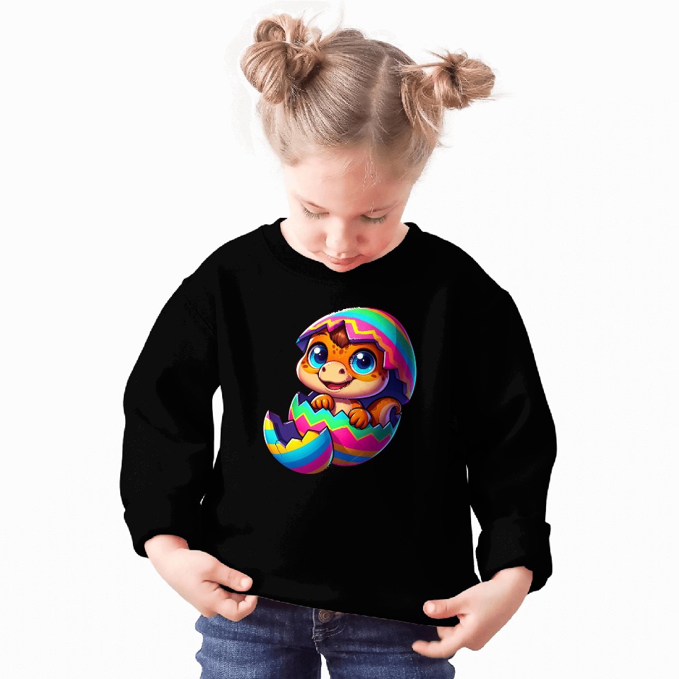 Cute Dino hatching from colorful Easter egg Sweatshirts