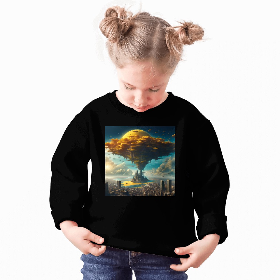Sci-Fi Alien City: Floating Planet Twilight Scene Sweatshirts
