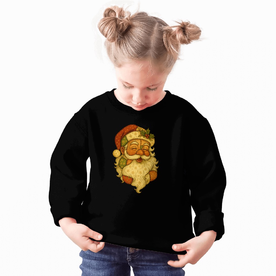 Patchwork Santa Face Vintage Christmas Folk Art Sweatshirts