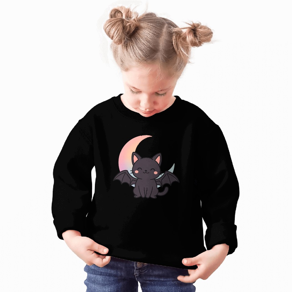 Cute Bat and Moon Illustration Sweatshirts