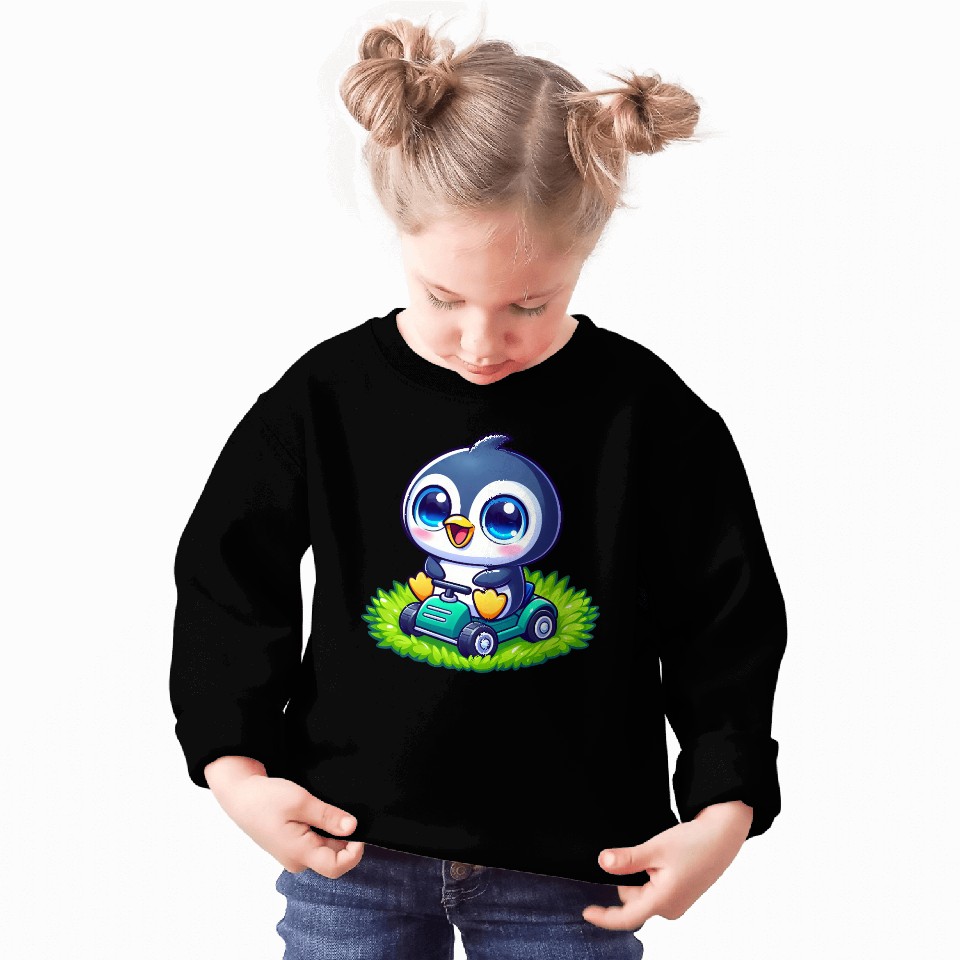 Cute penguin with lawn mower gardening Sweatshirts
