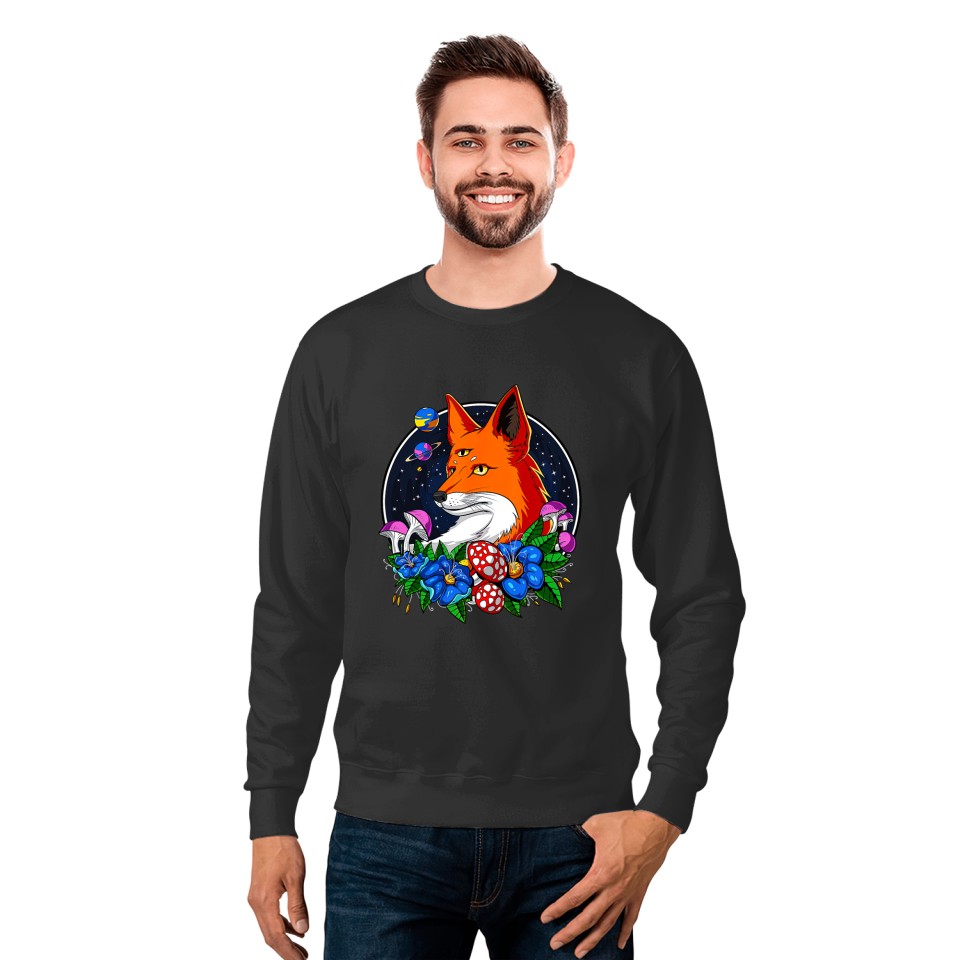 Cottagecore Fox Mushroom Floral Space Aesthetic Graphic Sweatshirts