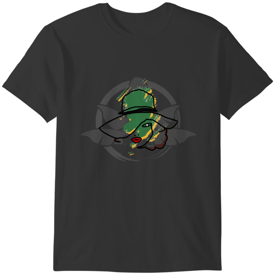 Abstract Lady Face Hat GRN T-shirt