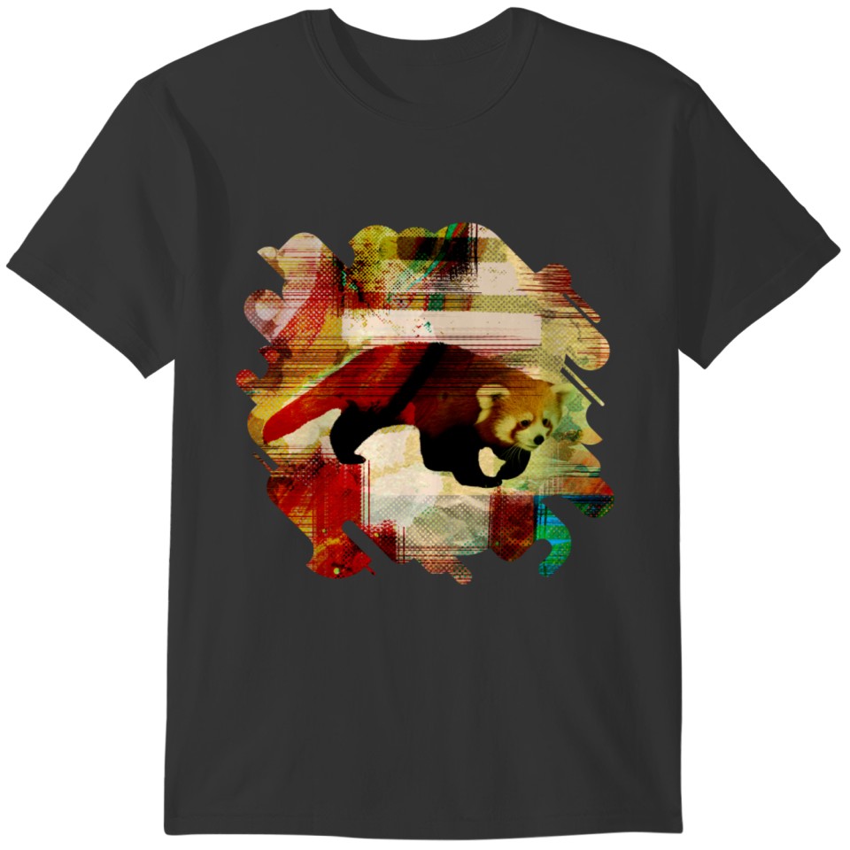 Red Panda Abstract mixed media digital art collage T-shirt