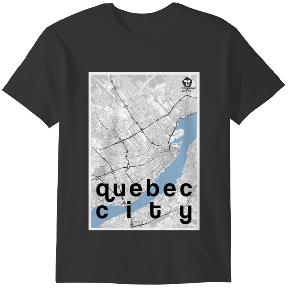 Quebec City hipster city map black/white T-shirt