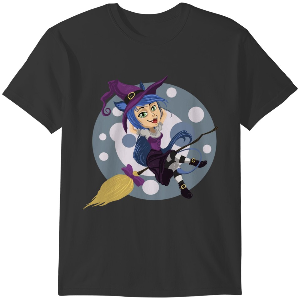 Happy Halloween - witch on a broom stick T-shirt