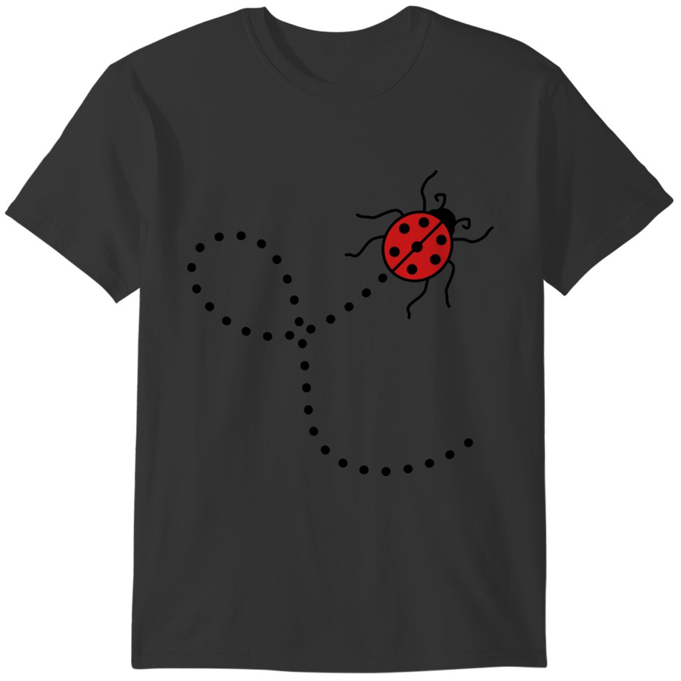 line dashed path way ladybug small sweet cute red T-shirt