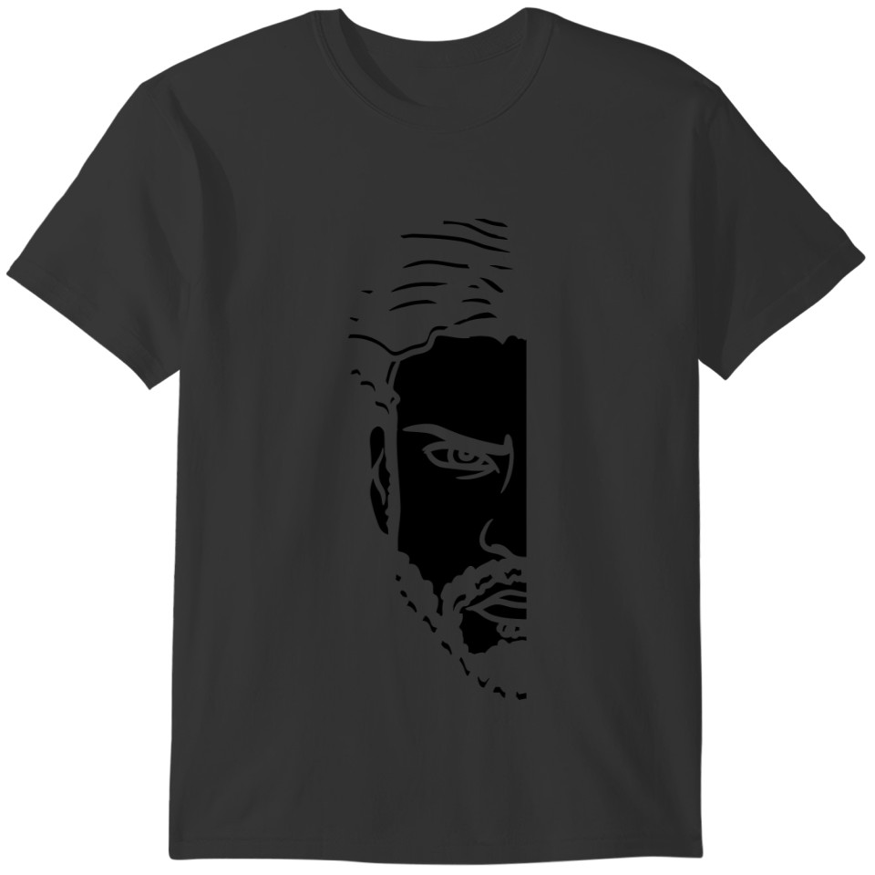black half face man head angry boy male serious lo T-shirt