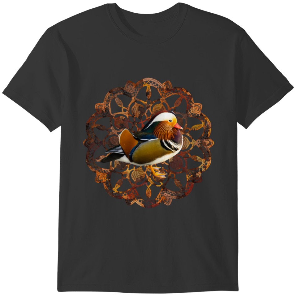 Mandarin Duck Fall Autumn Mandala Orange Leaves T-shirt
