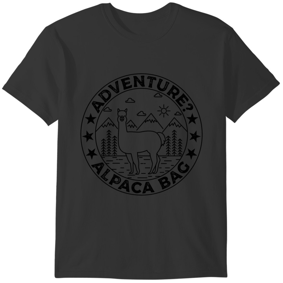 Funny Adventure Alpaca Bag Pun Lineart Design T-shirt