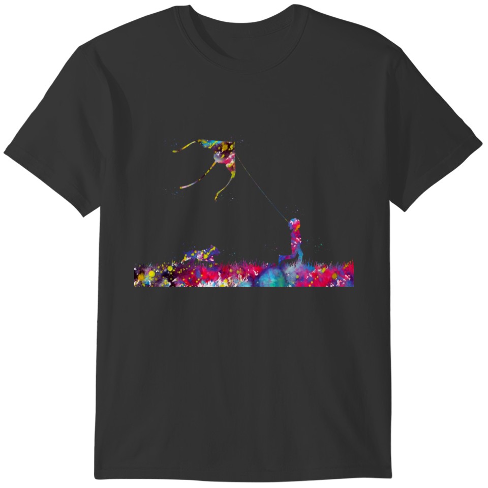 Running girl with flying kite T-shirt