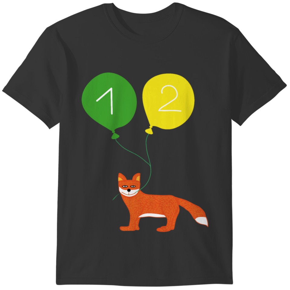 Sweet fox with two balloons for the 2nd birthday T-shirt