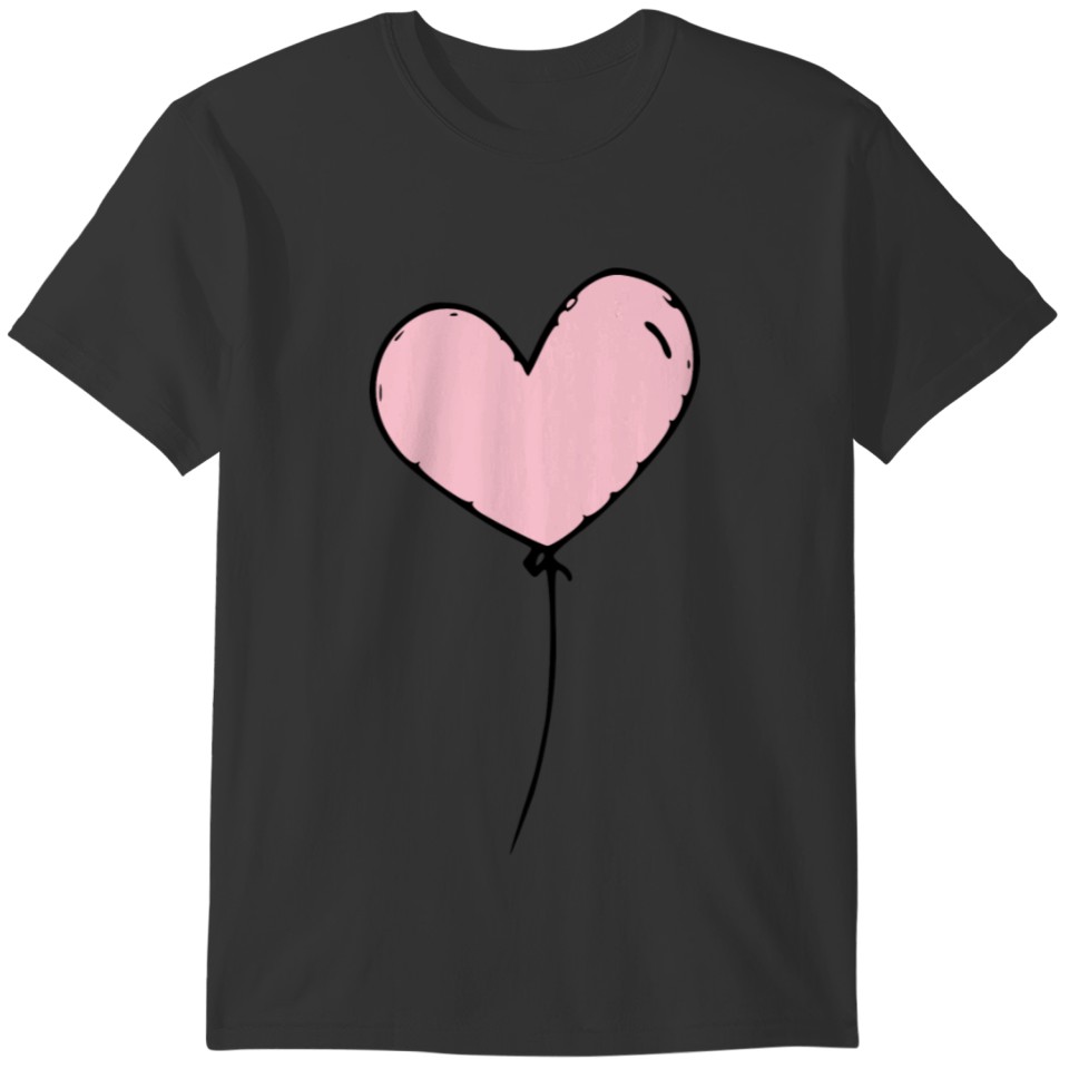 Pink heart balloon black T-shirt