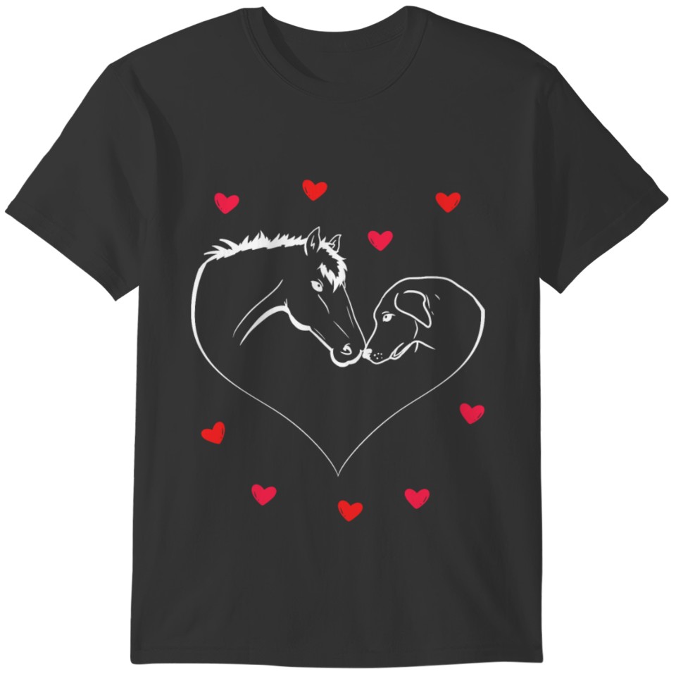 Horse and dog form heart T-shirt