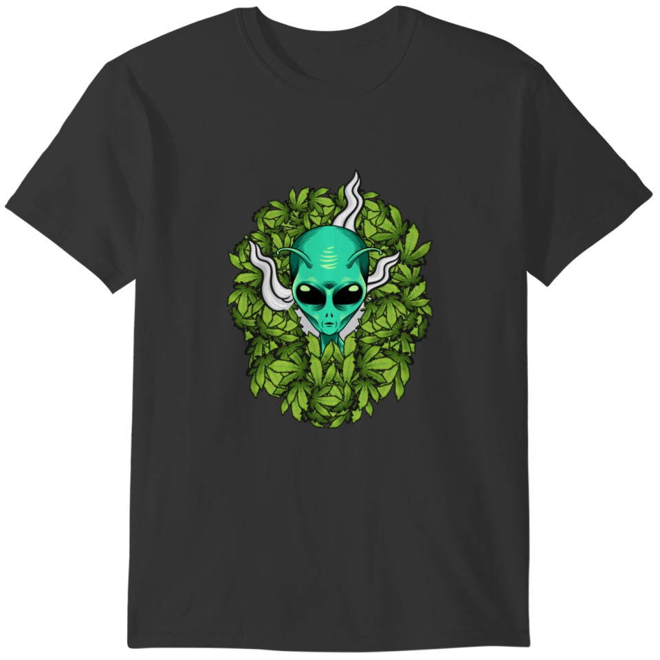 Alien Smoking Weed Funny Marijuana design T-shirt