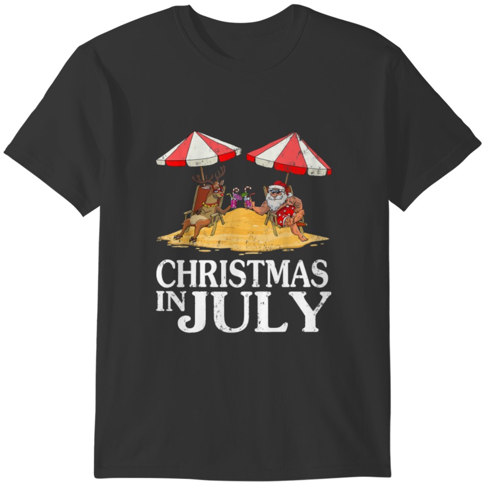 Hawaiian Summer Party Santa Reindeer Christmas T-shirt