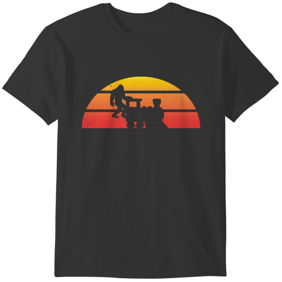 Bigfoot driving Train Sasquatch Railway Gift T-shirt