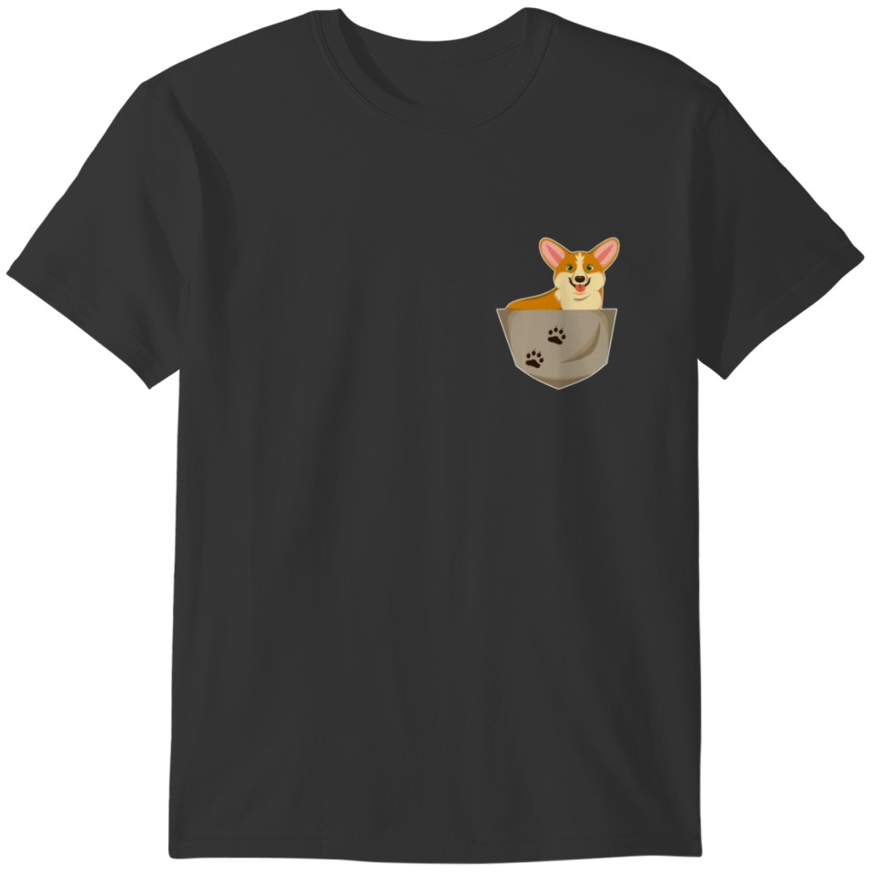 Sweet corgi in the shirt pocket breast pocket T-shirt
