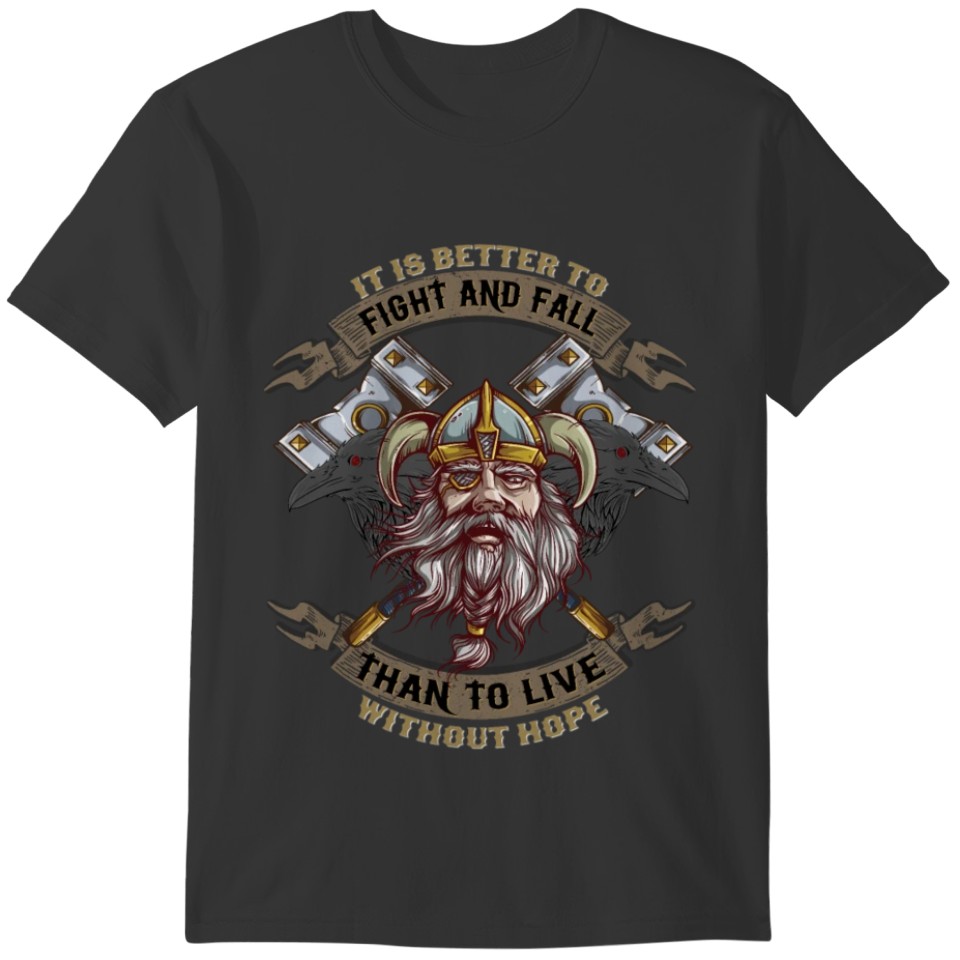 Fight and Fall Vikings Odin Raven Mythology T-shirt