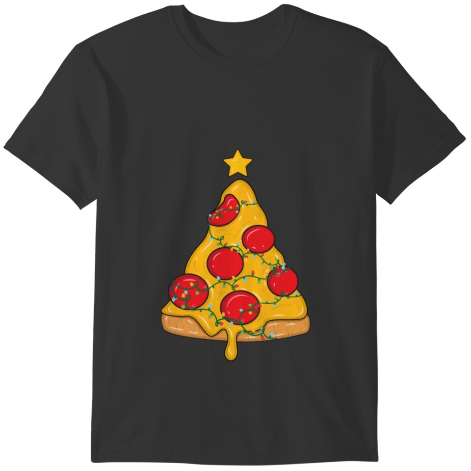 Pizza Christmas Tree Lights Xmas Men Boys Crustmas T-shirt