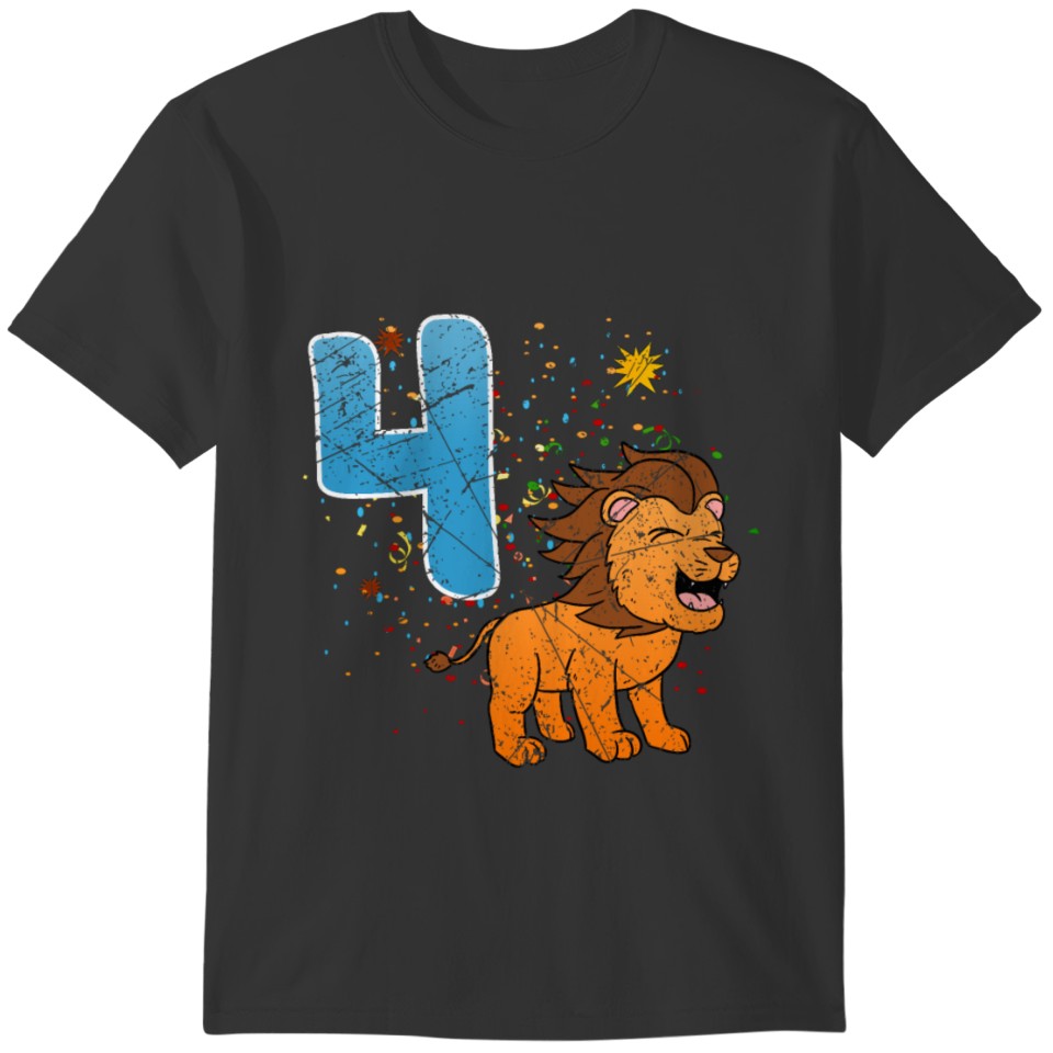 4 Years 4th Birthday Lion Four T-shirt