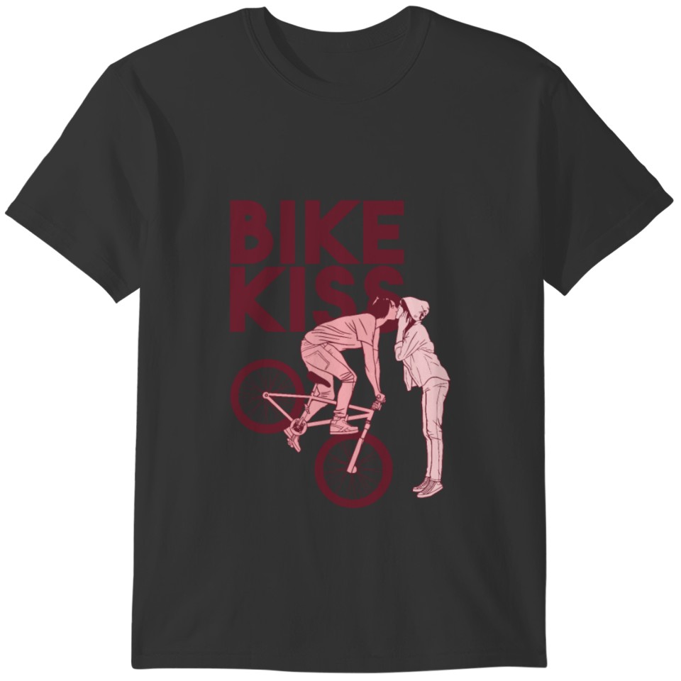 Bike kiss Biker couple kiss each other bike trick T-shirt