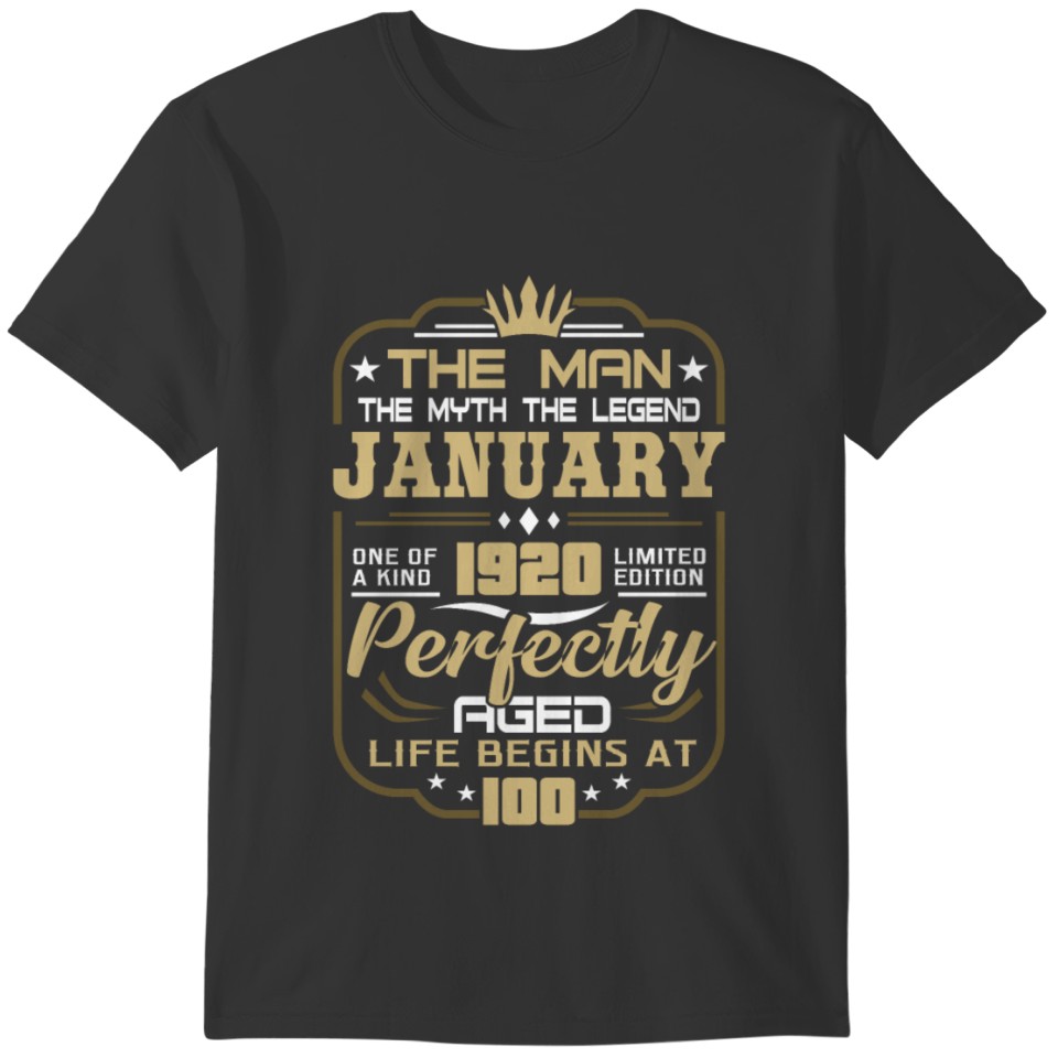 January 1920 Legend 100th birthday 100 years Jubi T-shirt