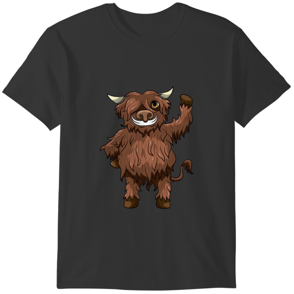 Happy Highland Cow Kawaii Cartoon Style T-shirt