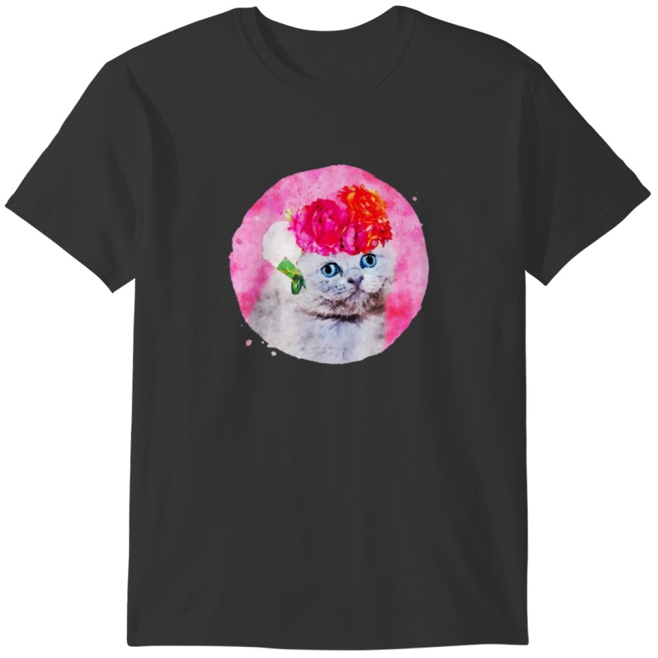 Cat Graphic Cat Watercolor Floral Cat Fancy Cat T-shirt