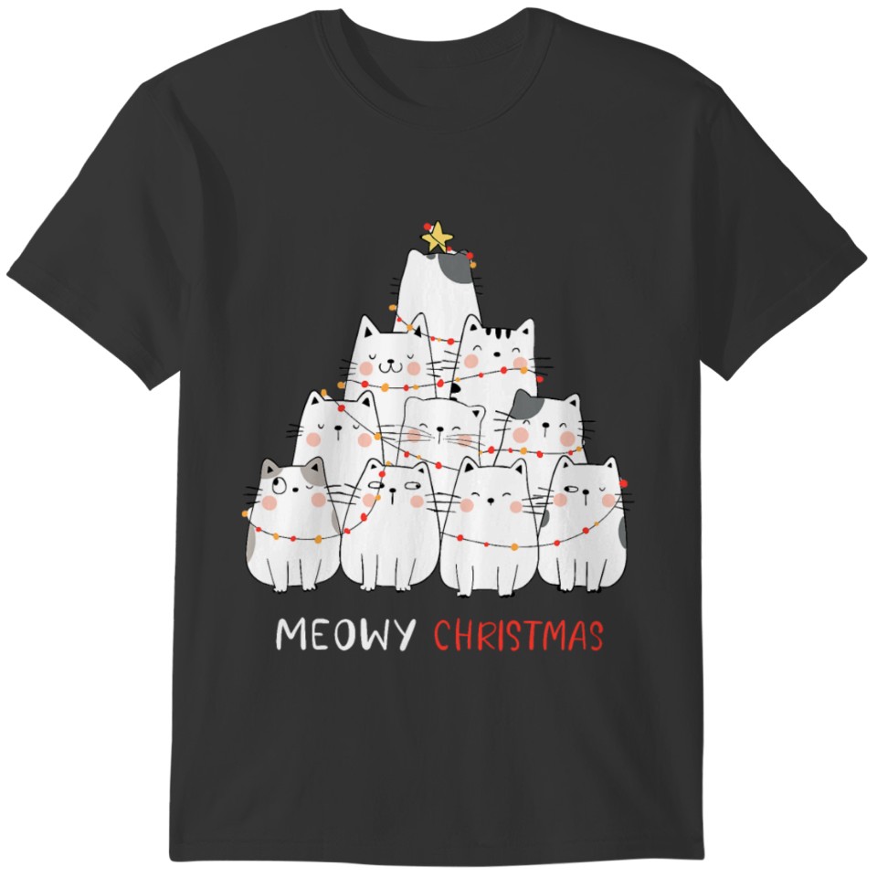 Christmas Cat Funny Pajama Meowy Tree Great Mom T-shirt