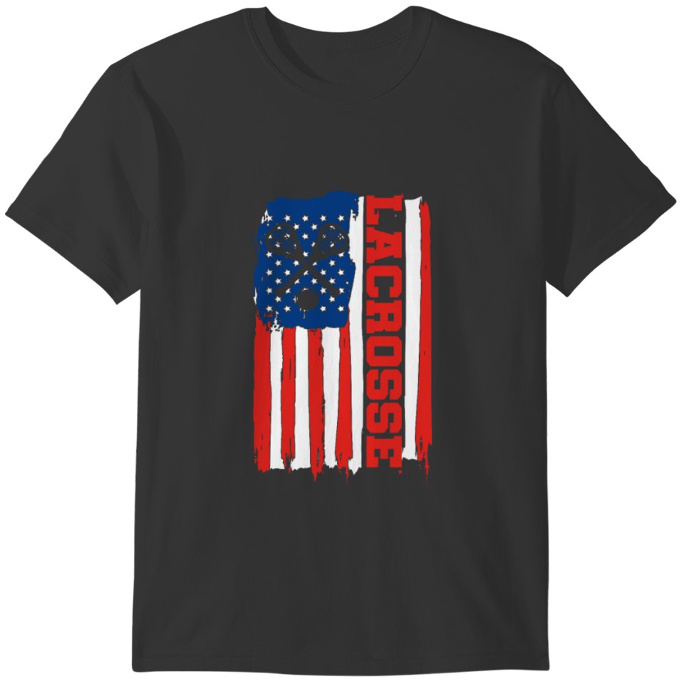 Lacrosse USA Flag Retro Lacrosse Stick Gift T-shirt