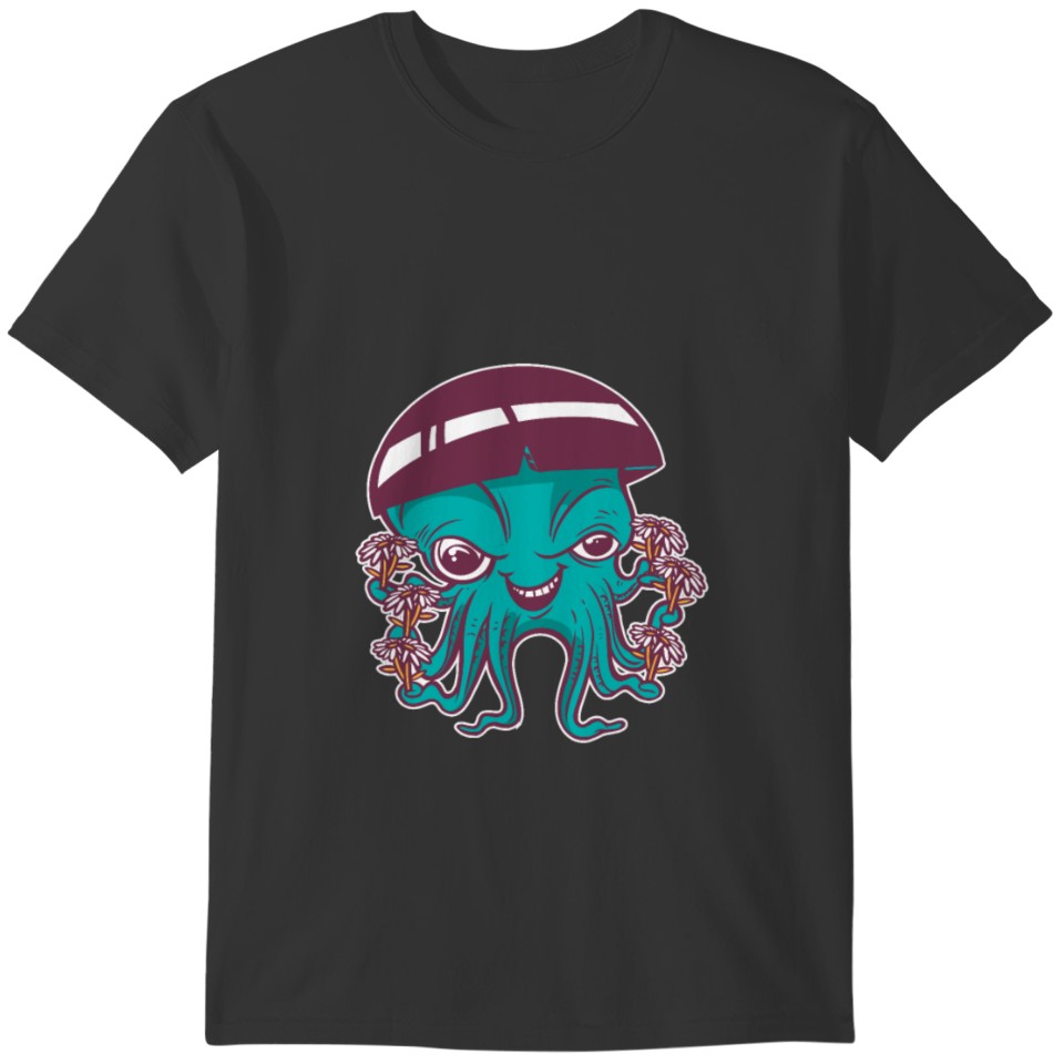 Funny flower 70s octopus with typical haircut T-shirt