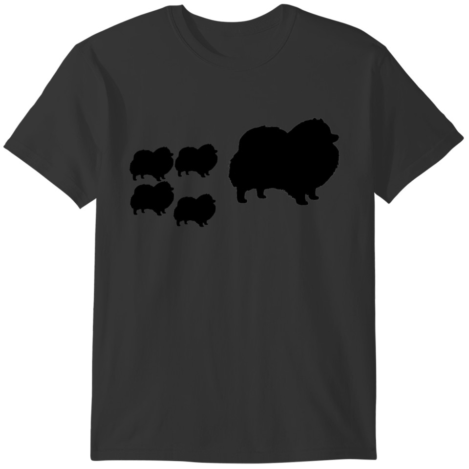 Black Pomeranian Dog Silhouette with puppies T-shirt