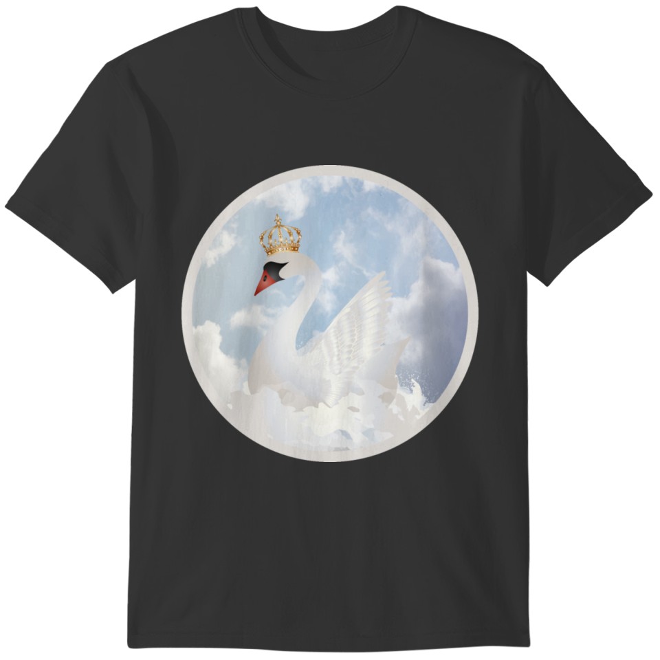 dreamlike swan in the clouds with a crown T-shirt