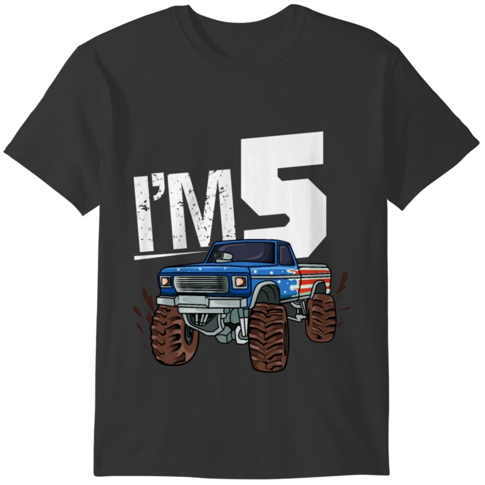 5th Birthday Boy 5 Year Old Monster Truck Car T-shirt