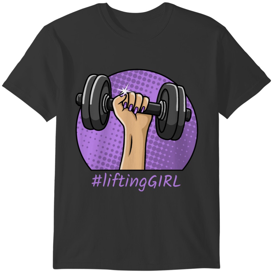 Lifting girl dumbbell workout funny illustration T-shirt