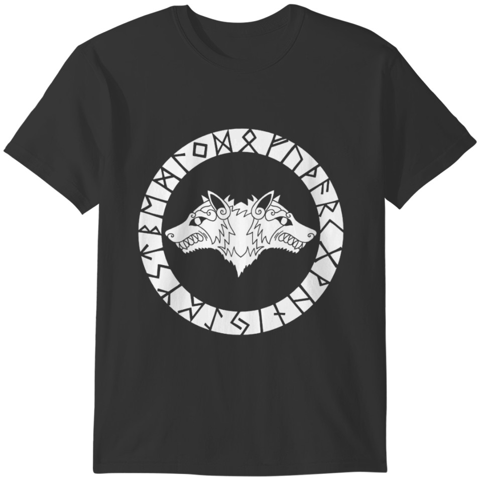 Two-headed white viking wolf T-shirt