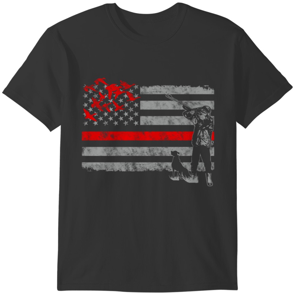 Thin Red Line Duck hunting flag with dog T-shirt