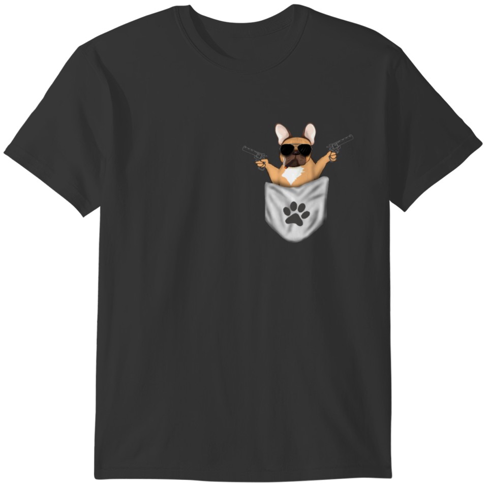 French Bulldog Breast Pocket Dog Pistol T-shirt