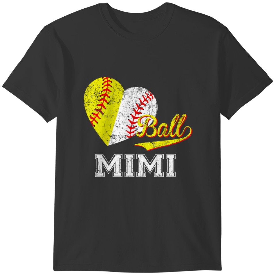 Baseball Softball Ball Heart Mimi Mother s Day T-shirt