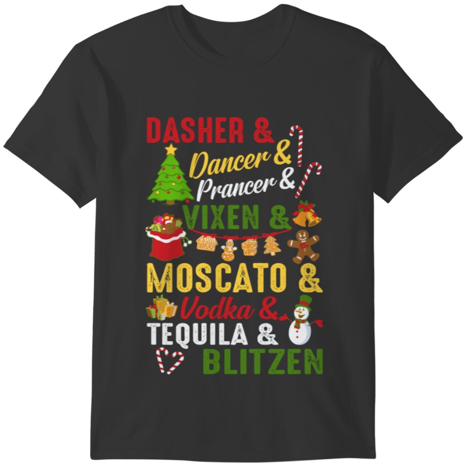 Funny Reindeer Alcohol Names Christmas Party Women T-shirt