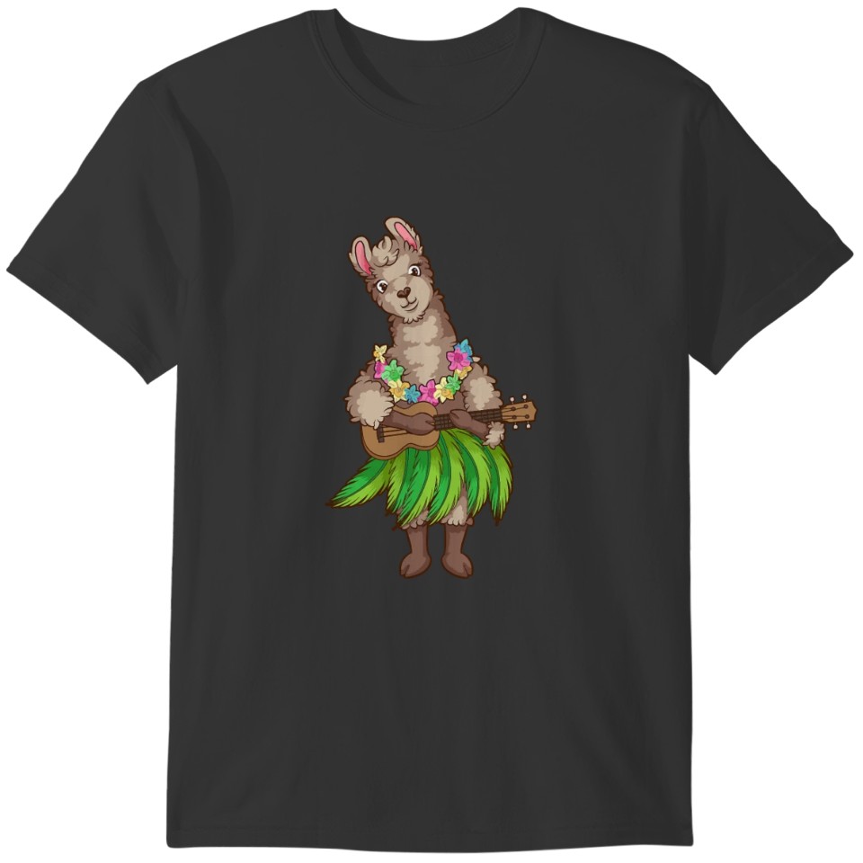 Cute Llama Hawaii Ukulele Funny Hawaiian Guitar T-shirt