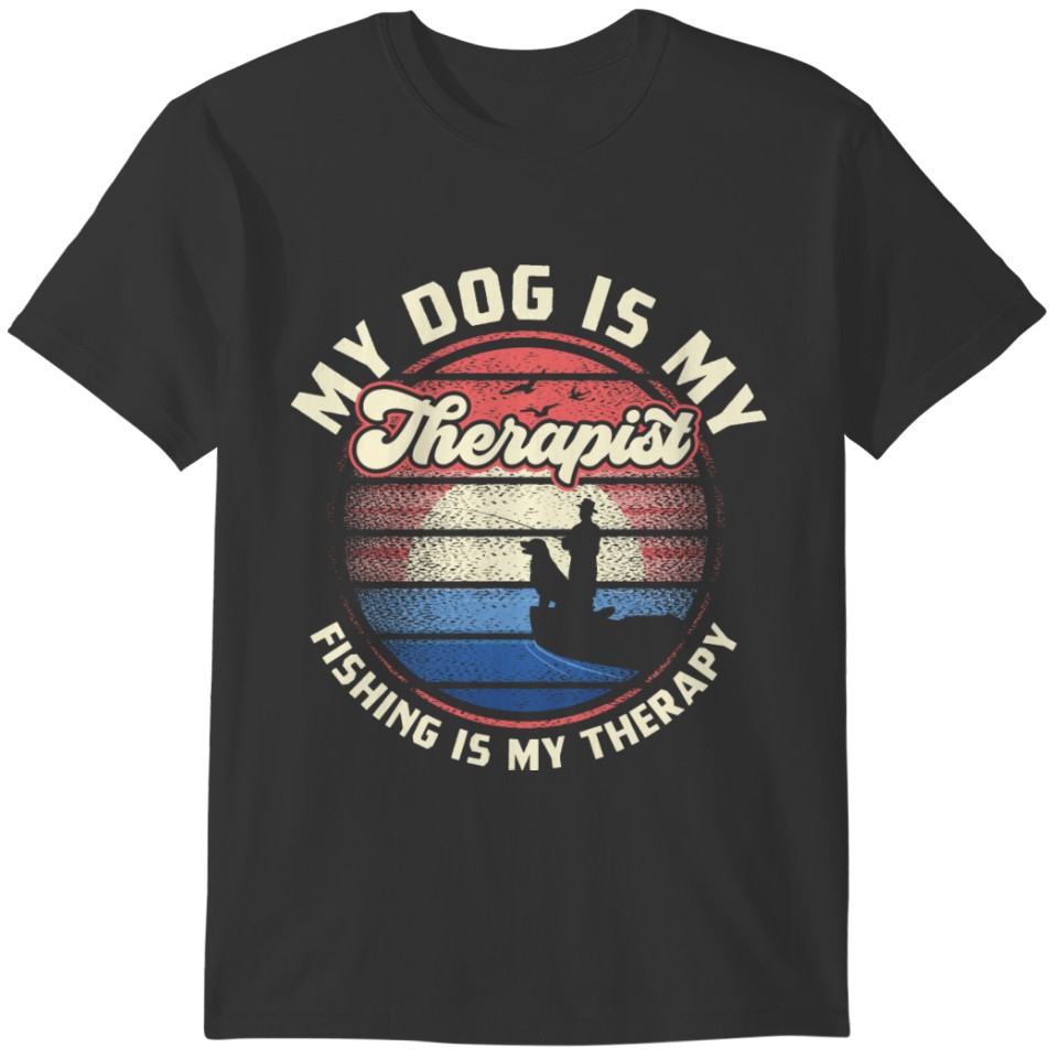 A Cute Fishing With Dog And Retro Vintage Gifts T-shirt