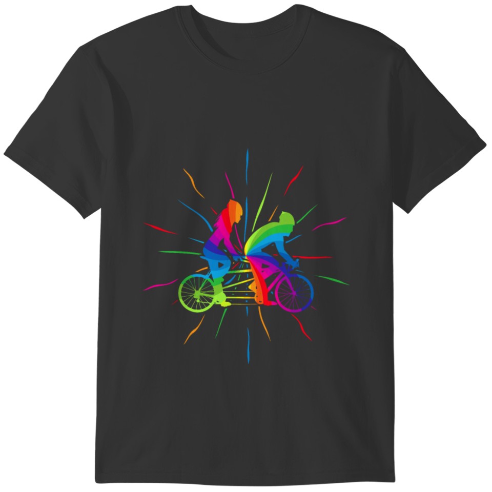 Tandem Bicycle Rainbow Couple Cyclist T-shirt
