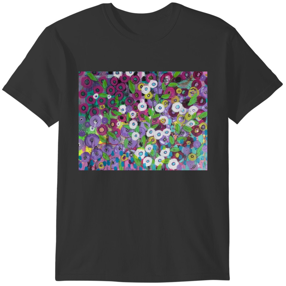 Pink and Lavender Flower Garden with white T-shirt