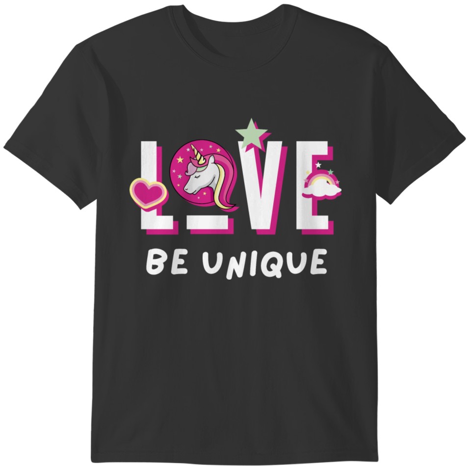 Pink Cute Love Be Unique Unicorn T-shirt