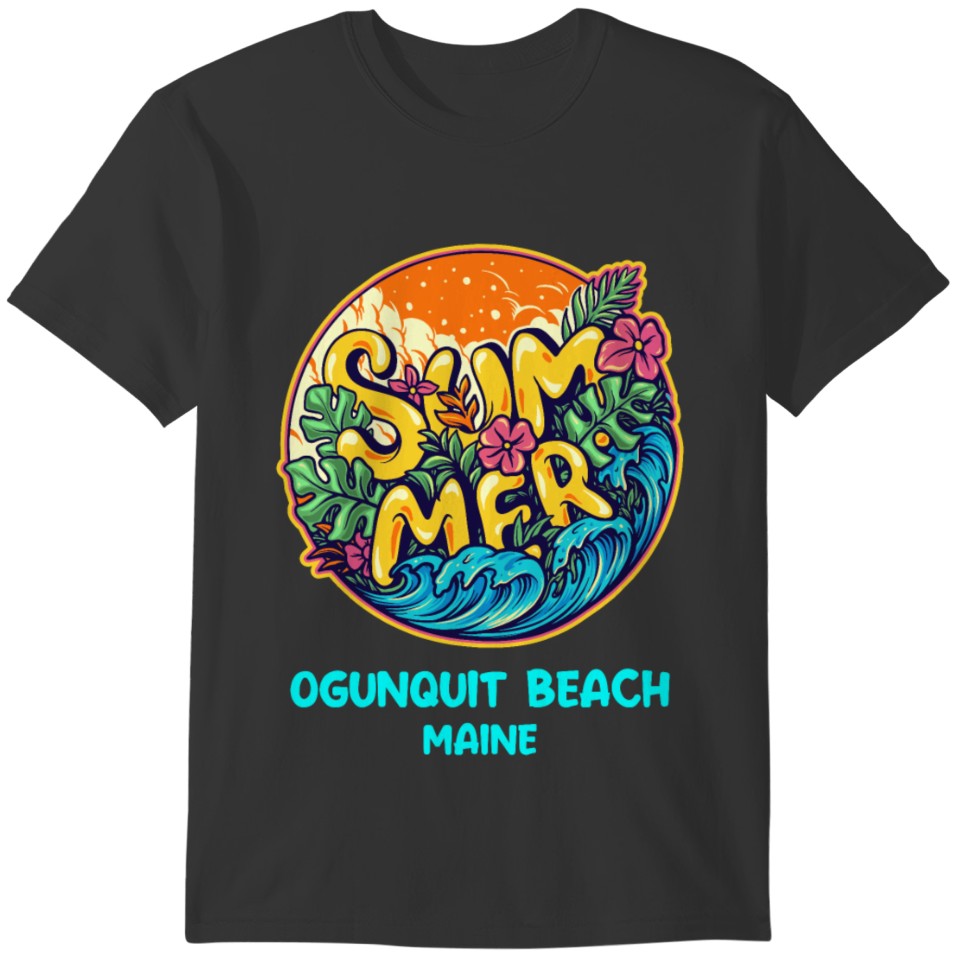 Ogunquit Beach Maine Vintage Sunset Retro Summer T-shirt